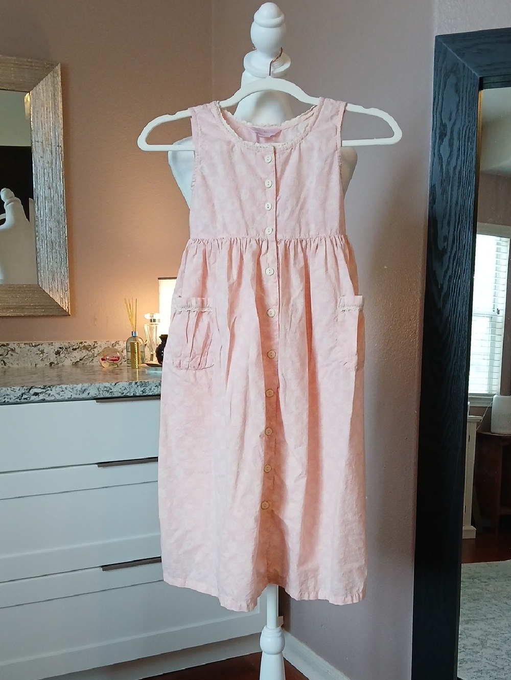 April Cornell Floral Cotton Dress Pink Cream Flowers Girls Size 9/10 Cottagecore